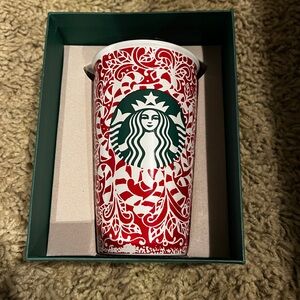 Starbucks Red and White Patterned Tumbler